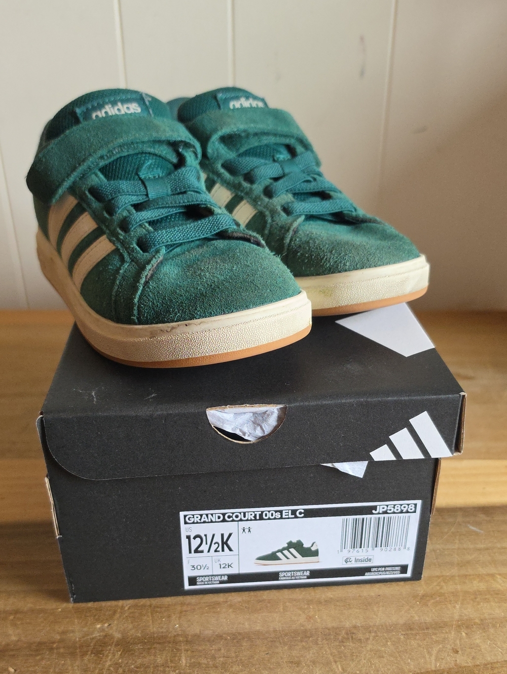 Adidas Grand Court Velcro Slip On Sneakers Green Suede Size 12.5 K Shoes